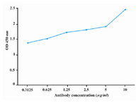 Figure 4. Titration of purified rabbit anti-P110 polyclonal antibody with immunizing peptide. Anti-P110 polyclonal antibody was purified over peptide affinity column and its reactivity with immunizing peptide was titrated by ELISA

