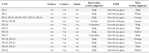 <p>Table 3. Biochemical tests of isolated phyllosphere organisms</p>
<p>gms= green metallic sheen.</p>
